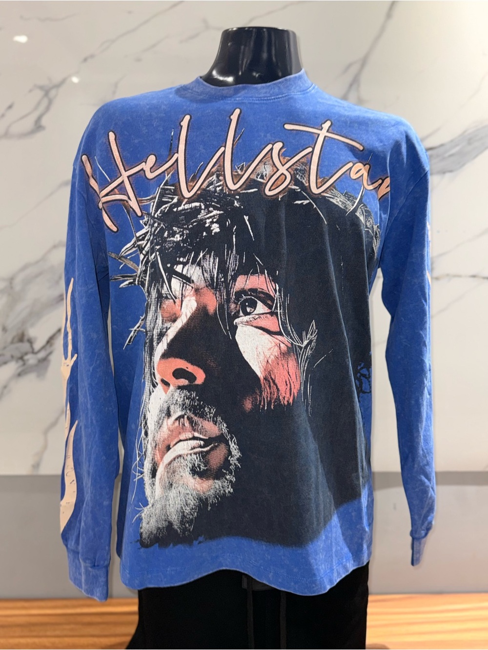 Hellstar Blue Graphic Long-Sleeve Shirt for Men